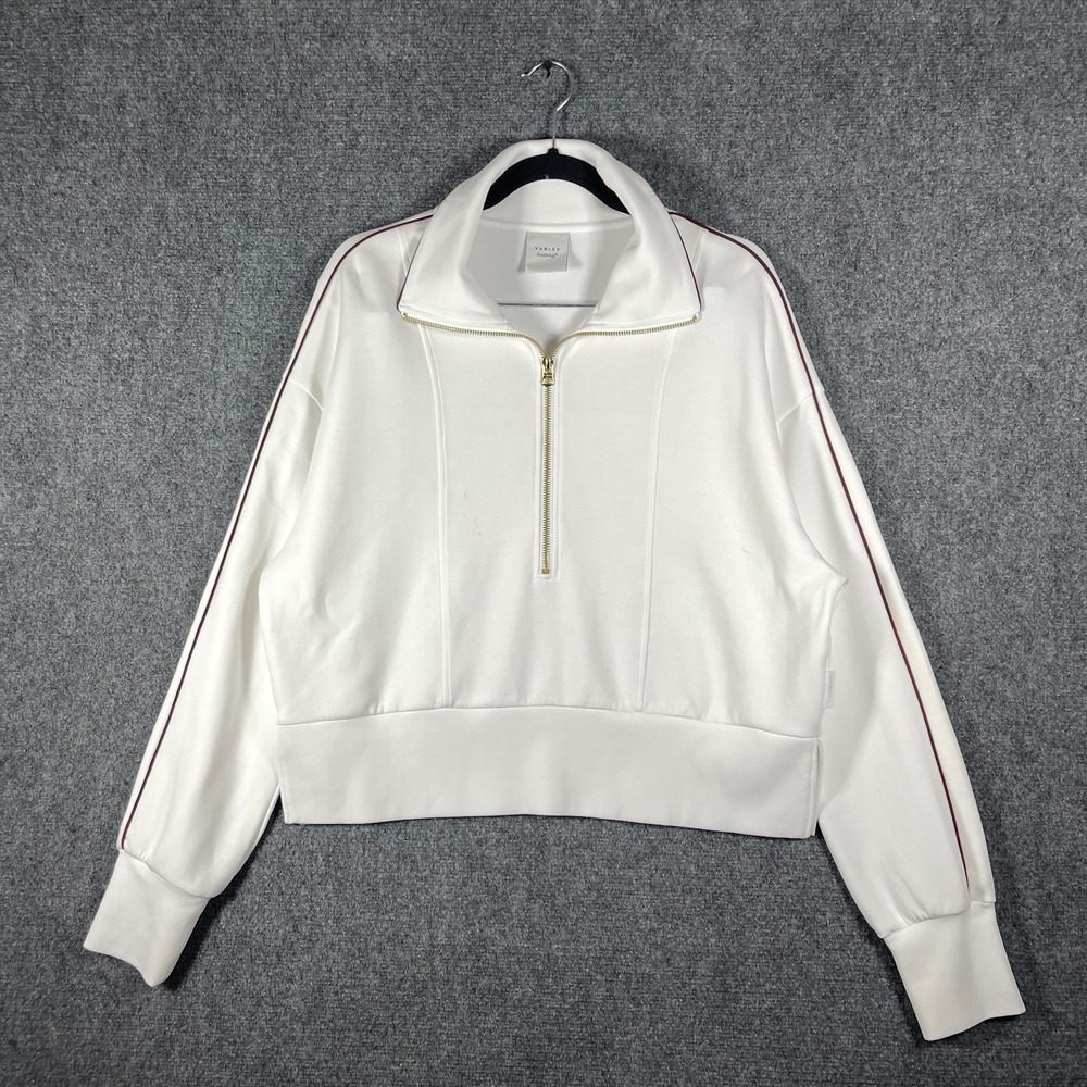 Varley Davenport Half-Zip Double Soft Cropped Sweatshirt White Womens Large